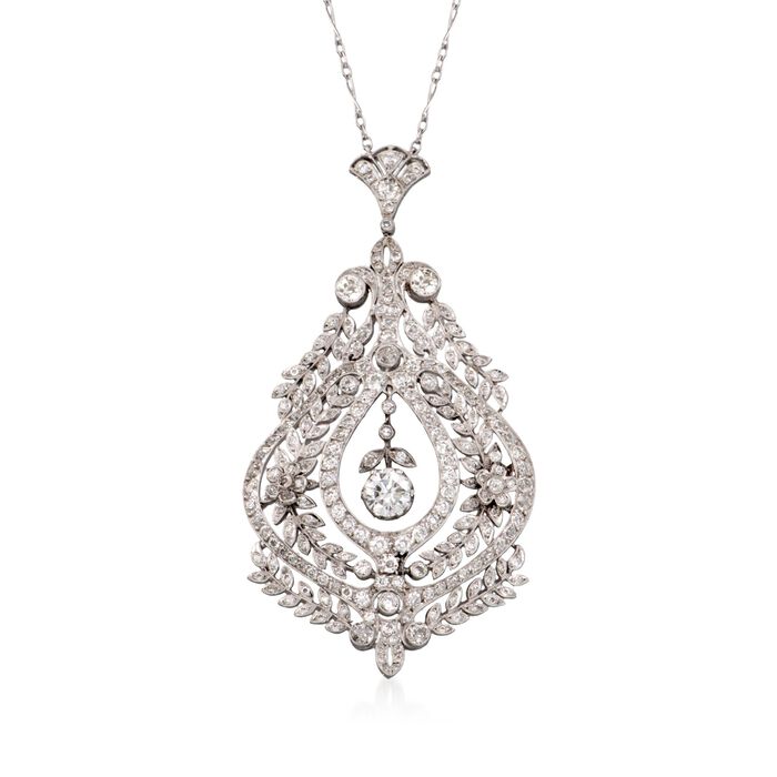 C. 1960 Vintage 6.5 ct. t.w. Diamond Pendant Necklace in Platinum