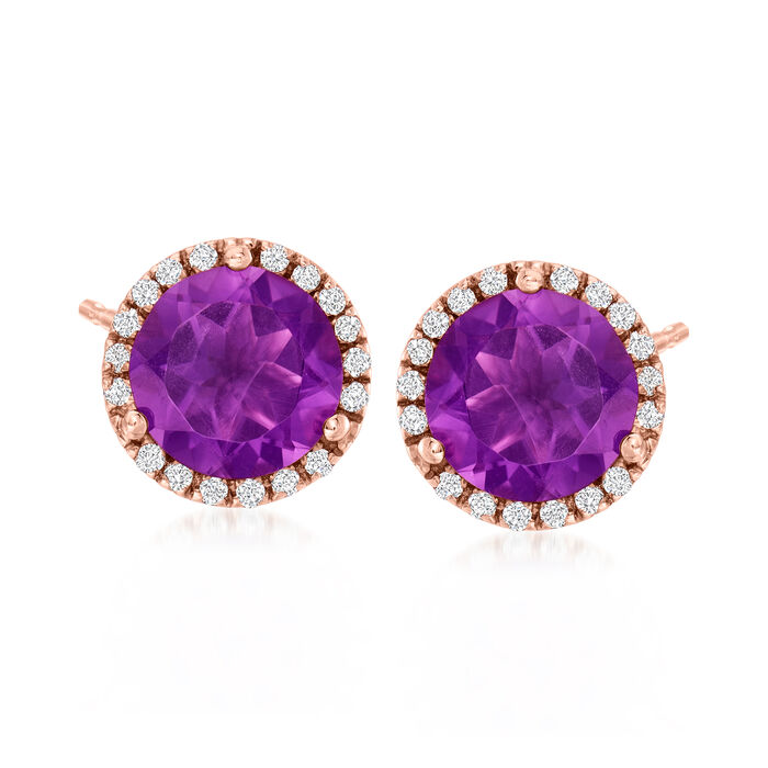 4.00 ct. t.w. Amethyst and .21 ct. t.w. Diamond Halo Earrings in 14kt Rose Gold