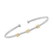 Charles Garnier .10 ct. t.w. CZ Butterfly Station Cuff Bracelet in Sterling Silver and 18kt Gold Over Sterling
