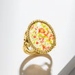 Italian Pink and Green Florentine Paper Ring in 18kt Gold Over Sterling