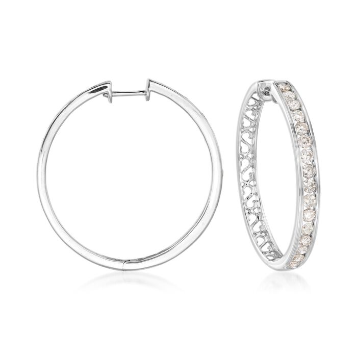 2.00 ct. t.w. Channel-Set Diamond Hoop Earrings in 14kt White Gold