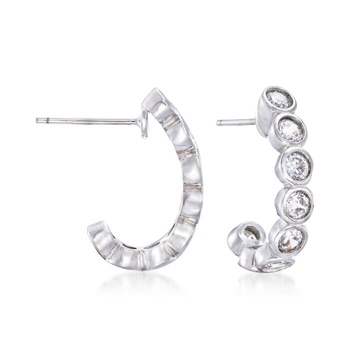2.05 ct. t.w. Bezel-Set CZ J-Hoop Earrings in Sterling Silver