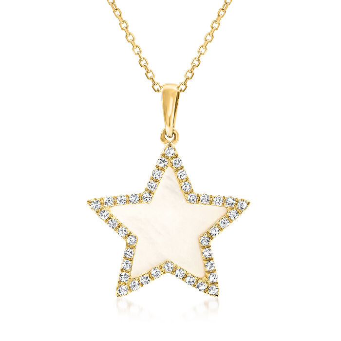 Mother-of-Pearl Star Pendant Necklace with .12 ct. t.w. Diamonds in 14kt Yellow Gold