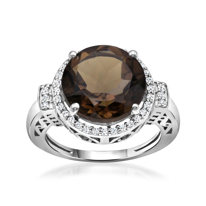 5.75 Carat Smoky Quartz Ring with .10 ct. t.w. White Topaz in Sterling Silver
