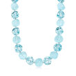 Italian Aqua Blue Murano Glass Bead Necklace with Sterling Silver