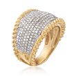 1.00 ct. t.w. Diamond Roped Border Dome Ring in 18kt Gold Over Sterling