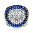 C. 1970 Vintage 1.53 ct. t.w. Diamond and 1.29 ct. t.w. Sapphire Cocktail Ring in 18kt White Gold