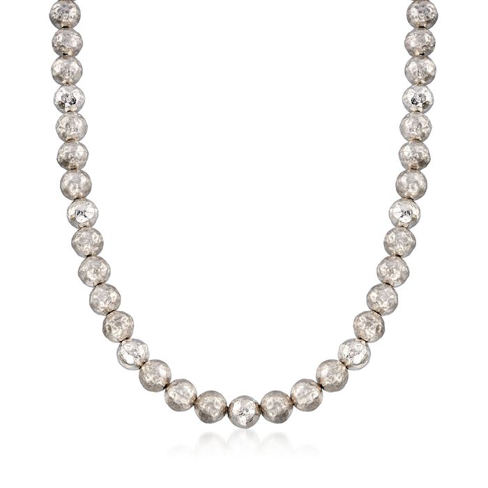 Italian 9.5-10mm Sterling Silver Hammered Bead Necklace