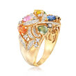 C. 2000 Vintage 2.45 ct. t.w. Multicolored Sapphire and .35 ct. t.w. Diamond Ring in 14kt Yellow Gold