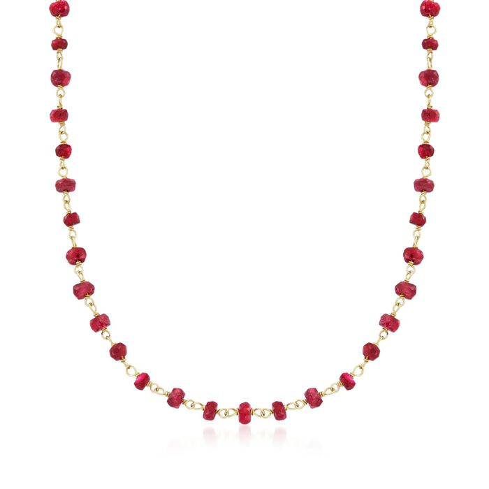 20.00 ct. t.w. Ruby Bead Necklace in 14kt Yellow Gold Over Sterling Silver