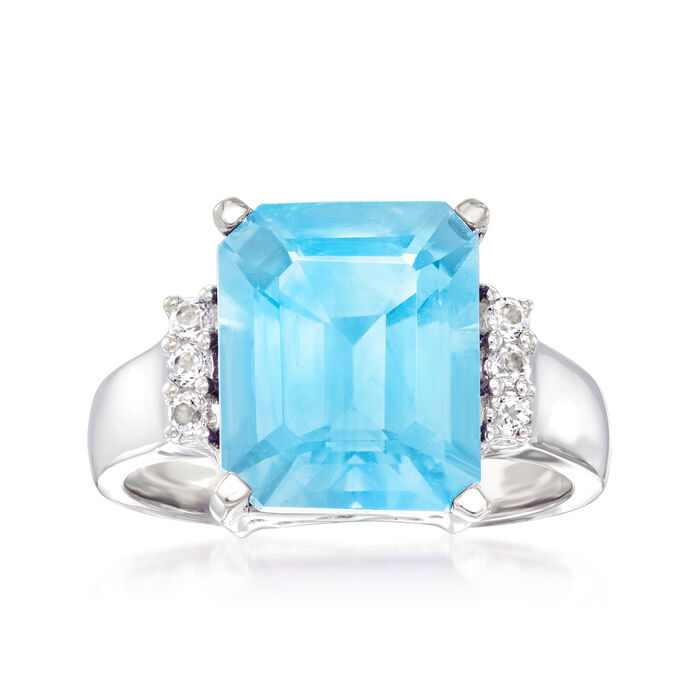 7.00 Carat Sky Blue Topaz Ring with .10 ct. t.w. White Topaz in Sterling Silver