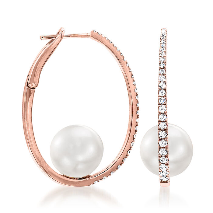 10-11mm Cultured South Sea Pearl Earrings with .55 ct. t.w. Diamonds in 18kt Rose Gold