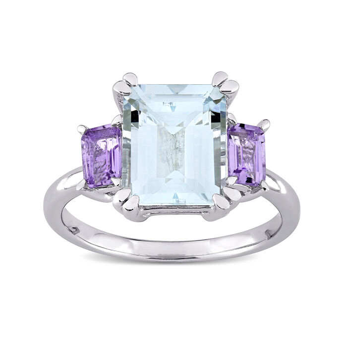 3.00 Carat Aquamarine and .60 ct. t.w. Amethyst Ring in Sterling Silver