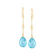 20.00 ct. t.w. Swiss Blue Topaz Drop Earrings with Bead Stations in 14kt Yellow Gold