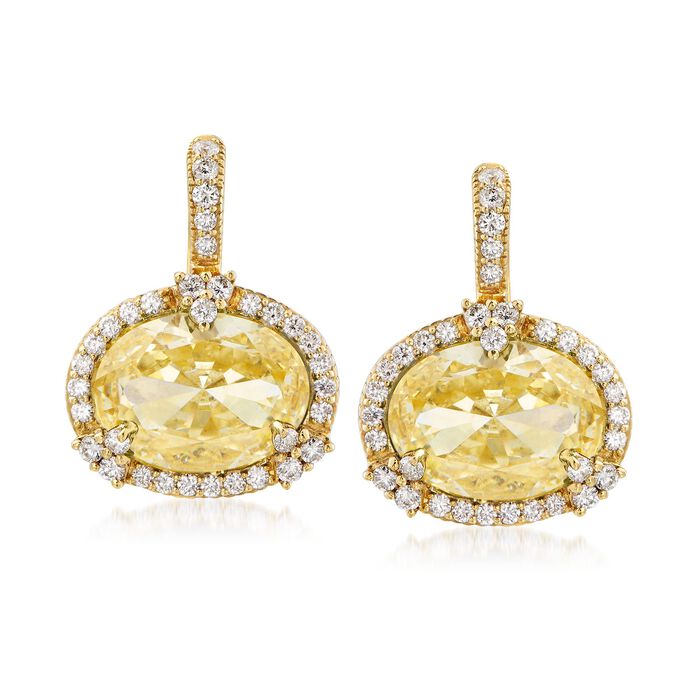 Judith Ripka &quot;Monaco&quot; Canary Yellow Crystal and .85 ct. t.w. Diamond Drop Earrings in 18kt Yellow Gold