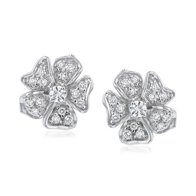 1.00 ct. t.w. Diamond Flower Jewelry Set: Earrings and Removable Earring Jackets in 14kt White Gold