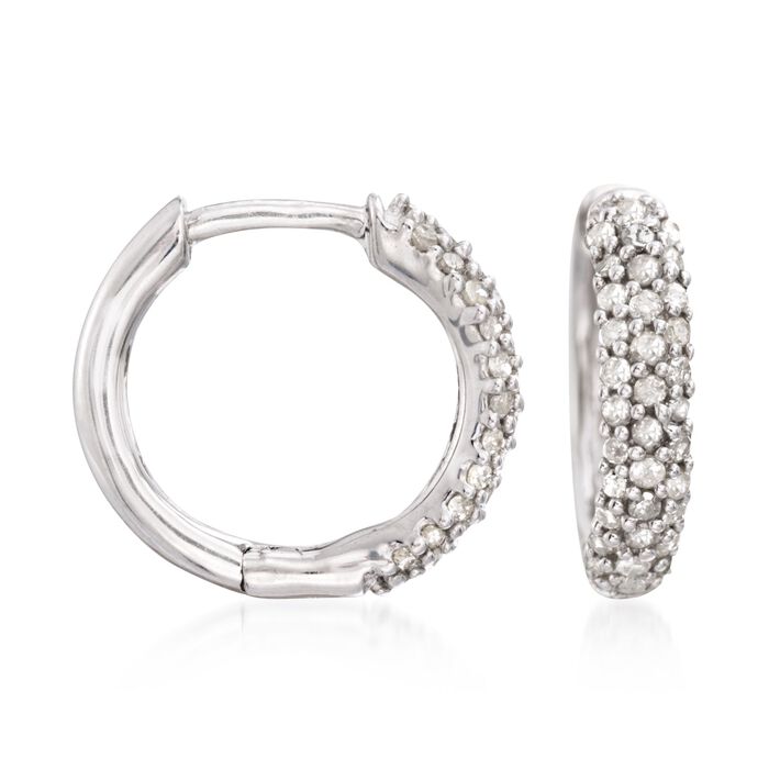 .34 ct. t.w. Pave Diamond Huggie Hoop Earrings in Sterling Silver
