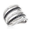 Italian .80 ct. t.w. Black Spinel Multi-Row Ring in Sterling Silver