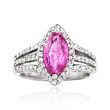 C. 1980 Vintage 1.90 Carat Pink Sapphire and 1.70 ct. t.w. Diamond Ring in 18kt White Gold