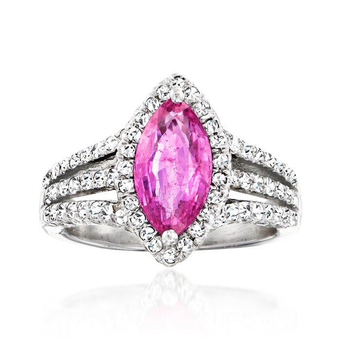 C. 1980 Vintage 1.90 Carat Pink Sapphire and 1.70 ct. t.w. Diamond Ring in 18kt White Gold