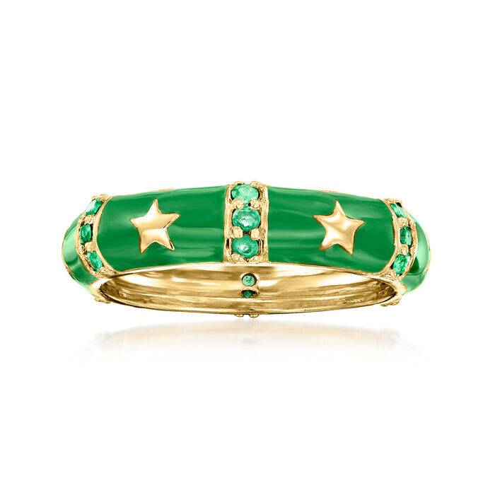 .20 ct. t.w. Emerald and Green Enamel Star Ring in 18kt Gold Over Sterling
