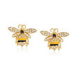 Italian Multi-Gemstone and Black Enamel Removable Bee Drop Earrings in 18kt Gold Over Sterling
