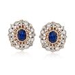 C. 1980 Vintage 2.85 ct. t.w. Sapphire and 1.15 ct. t.w. Diamond Earrings in 14kt Two-Tone Gold
