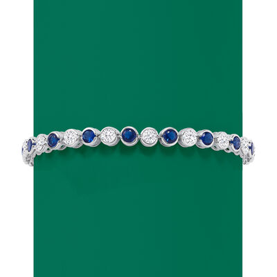 2.70 ct. t.w. CZ and 2.70 ct. t.w. Simulated Sapphire Tennis Bracelet in Sterling Silver