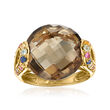 11.00 Carat Smoky Quartz Ring with .60 ct. t.w. Multicolored Sapphires in 18kt Gold Over Sterling