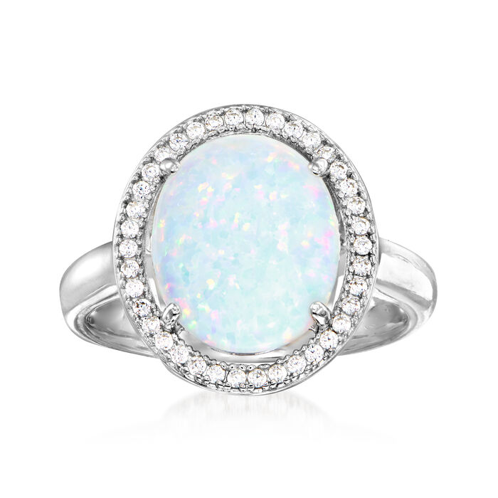 Charles Garnier Synthetic Opal and .30 ct. t.w. CZ Ring in Sterling Silver