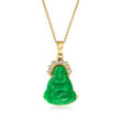 C. 1990 Vintage Jade Buddha Pendant Necklace with .20 ct. t.w. Diamonds in 18kt Yellow Gold