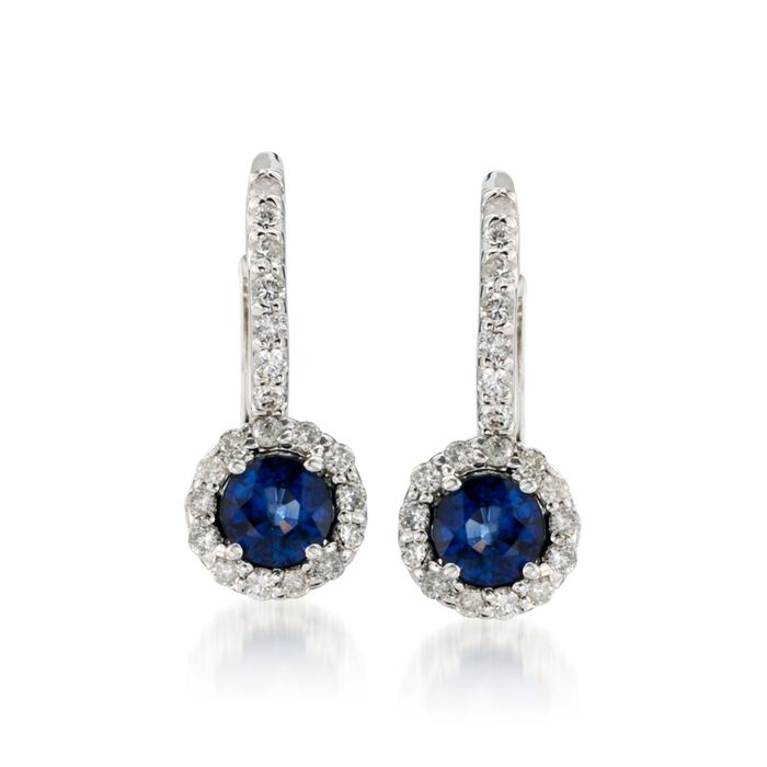 1.15 ct. t.w. Sapphire and .60 ct. t.w. Diamond Earrings in 14kt White Gold