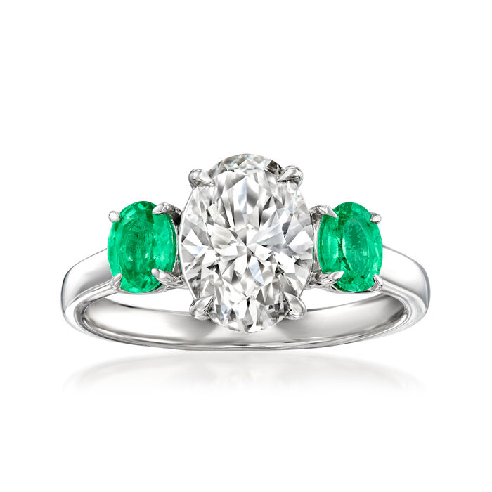 2.00 Carat Lab-Grown Diamond Ring with .50 ct. t.w. Emeralds in 14kt White Gold