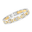 Men's 1.30 ct. t.w. CZ Cross Bracelet in Stainless Steel and 18kt Yellow Gold Plate