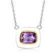 1.30 Carat Amethyst and White Enamel Necklace in Sterling Silver with 14kt Yellow Gold