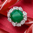 Italian 10.00 Carat Simulated Emerald and 4.20 ct. t.w. CZ Cocktail Ring in Sterling Silver