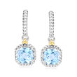 Phillip Gavriel &quot;Italian Cable&quot; 1.10 ct. t.w. Swiss Blue Topaz Drop Earrings in Sterling Silver with 18kt Yellow Gold