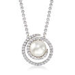 Belle Etoile &quot;Thea&quot; Simulated Pearl and .70 ct. t.w. CZ Swirl Pendant in Sterling Silver
