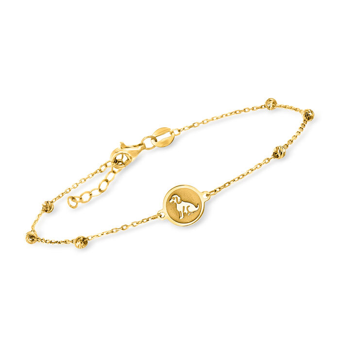 14kt Yellow Gold Satin and Polished Dog and Bead Station Bracelet