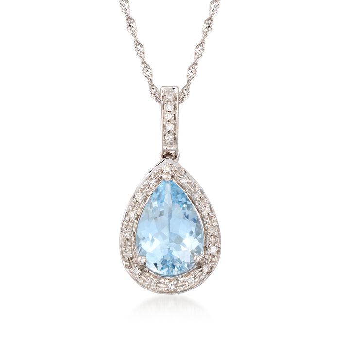 1.55 Carat Aquamarine Pendant Necklace with Diamonds in 14kt White Gold