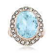 C. 1950 Vintage 12.75 Carat Sky Blue Topaz and .50 ct. t.w. Diamond Cocktail Ring in Sterling Silver and 14kt Yellow Gold