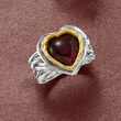 4.00 Carat Garnet Heart Ring in Sterling Silver and 14kt Yellow Gold