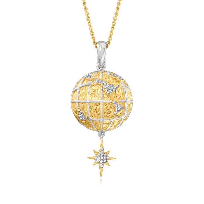 .15 ct. t.w. Diamond Globe and Star Pendant Necklace in Two-Tone Sterling Silver
