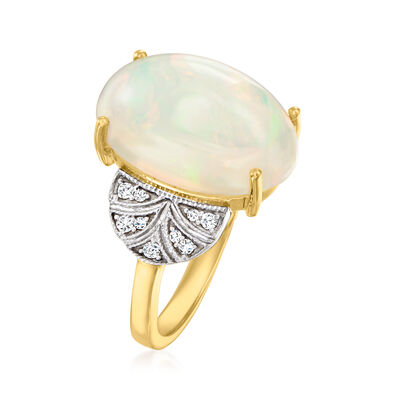Opal and .12 ct. t.w. Diamond Ring in 14kt Yellow Gold