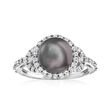 8.5-9mm Black Cultured Pearl and .50 ct. t.w. CZ Ring in Sterling Silver