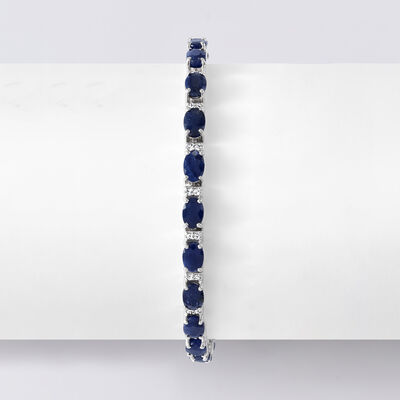 14.00 ct. t.w. Sapphire and .52 ct. t.w. Diamond Bracelet in 14kt White Gold