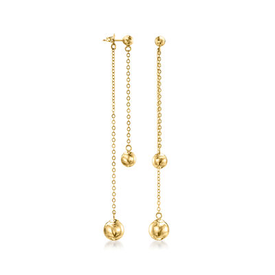 14kt Yellow Gold Bead and Cable-Chain Drop Earrings