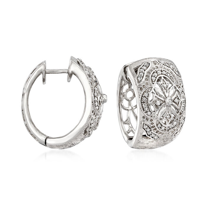 .36 ct. t.w. Diamond Openwork Cross Hoop Earrings in Sterling Silver