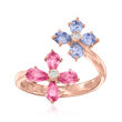 1.00 ct. t.w. Pink Sapphire and .80 ct. t.w. Tanzanite Flower Bypass Ring with Diamond Accents in 14kt Rose Gold