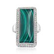 Green Malachite and .80 ct. t.w. White Topaz Rectangle Ring in Sterling Silver